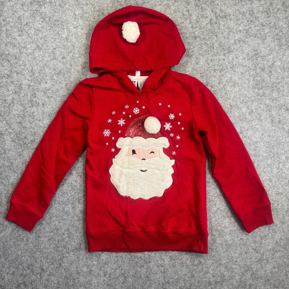 Novogratz Girls Santa Claus Pullover Hoodie Size 6X Red Sequin Pom Pom Holiday
